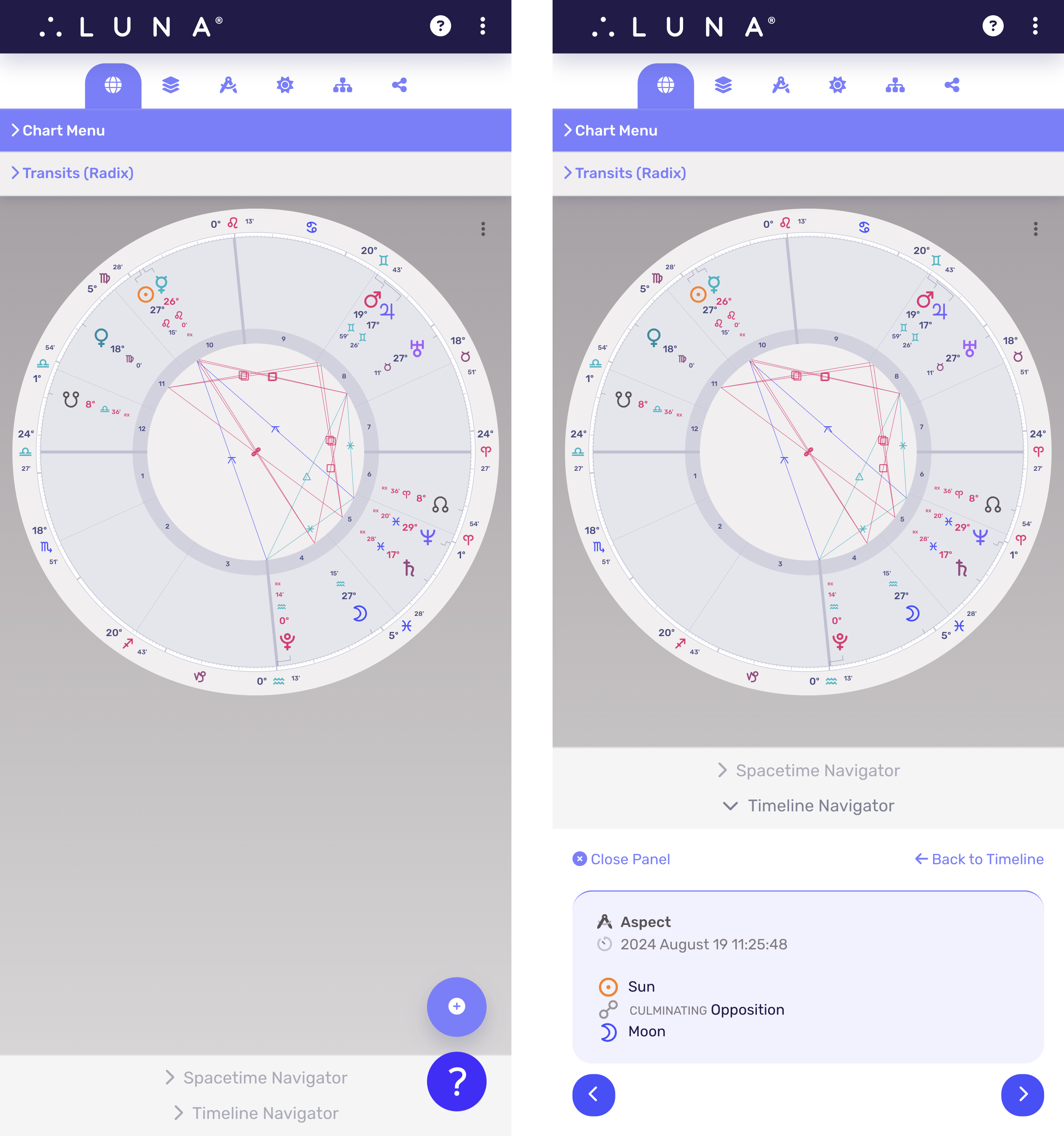 Timeline Navigator on mobile screens.