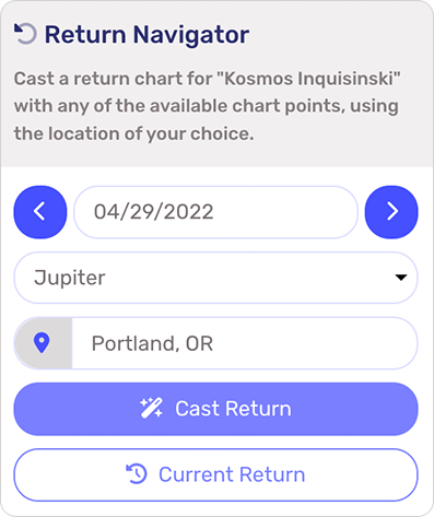 The Return Navigator panel allows you to navigate to any planetary return you like with ease.