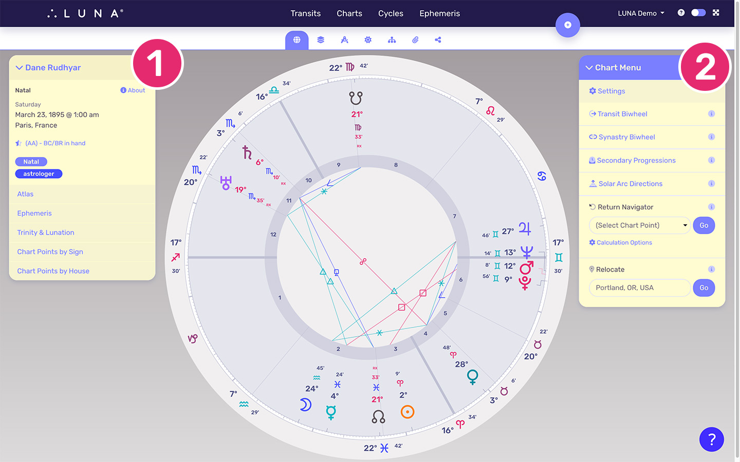 The radix chart layout has many more options in the Chart Menu.